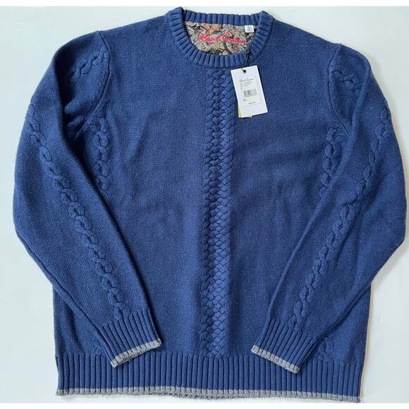 Robert Graham Fulton Chain Knit Crew Neck Sweater Wool Cashmere Navy Size XL - Picture 1 of 16